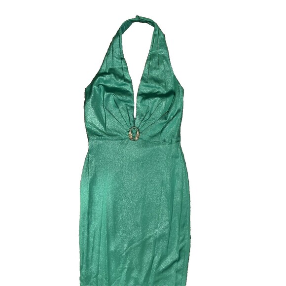 Liv Foster womens Textured Foil Satin Long Column Gown size 4 Summer Green $295 - Picture 8 of 16